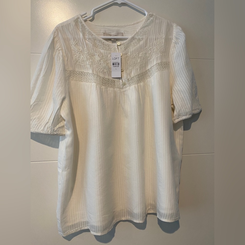 NWT LOFT Cream Blouse with Lace Detail, Size L
